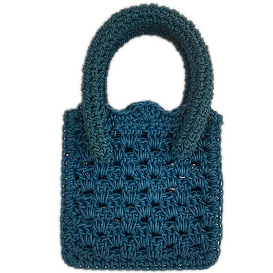 teal blue leather crochet handmade bag