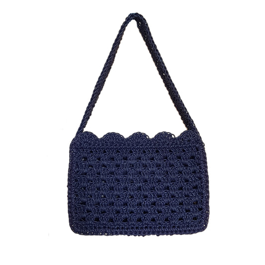 scallop purple leather crocheted bag handmade